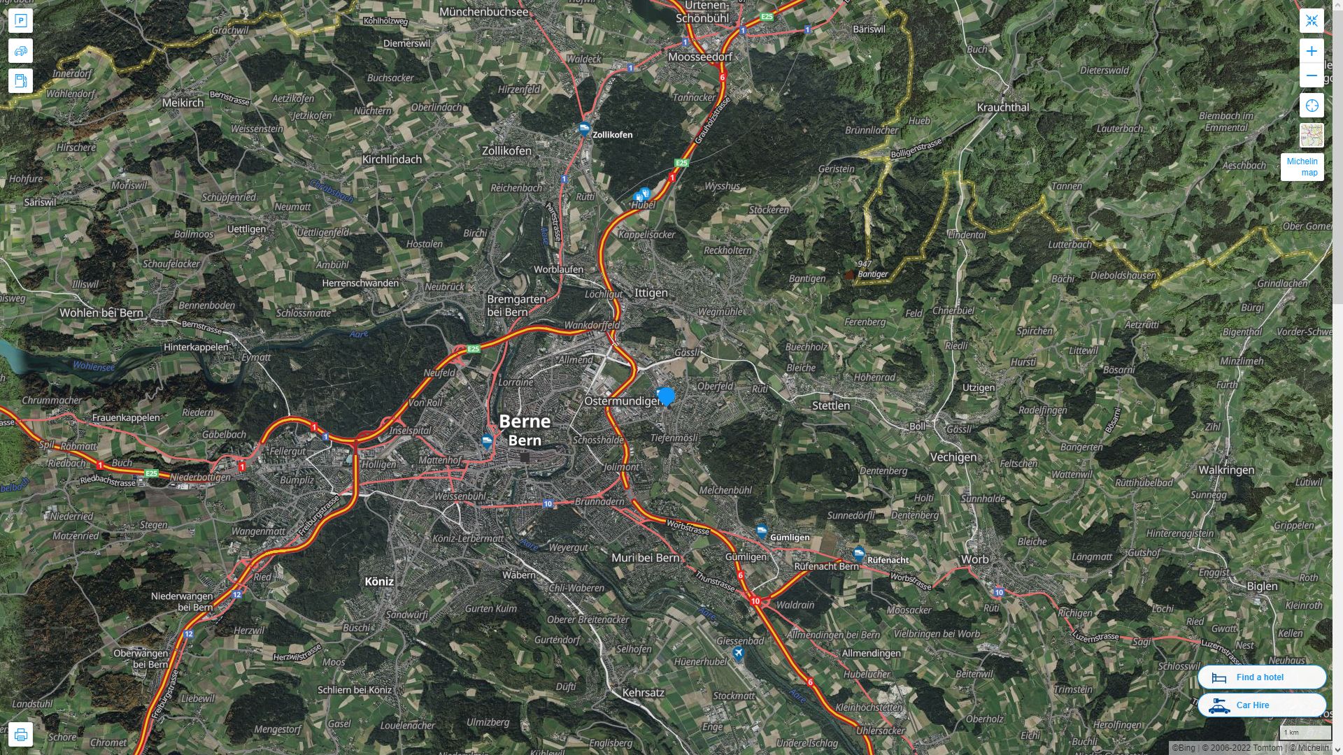 Ostermundigen Highway and Road Map with Satellite View